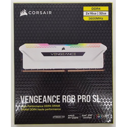 Озп Corsair DDR4 32GB (2x16GB) 3600Mhz Vengeance RGB Pro SL White (CMH32GX4M2D3600C18W) (Відновлено продавцем, 833621) купити в Україні: Київ, Львів, Хмельницький, Тернопіль, Івано-Франківськ | Перевірка сумісності, низька ціна, відгуки, характеристики від TELEMART фото