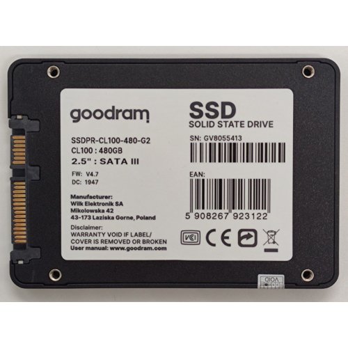 Ssd-диск GoodRAM CL100 Gen.2 3D NAND TLC 480GB 2.5" (SSDPR-CL100-480-G2) (Восстановлено продавцом, 834045) купить в Украине: Киев, Днепр, Харьков, Одесса  | Проверка совместимости, низкая цена, отзывы, характеристики от TELEMART фото
