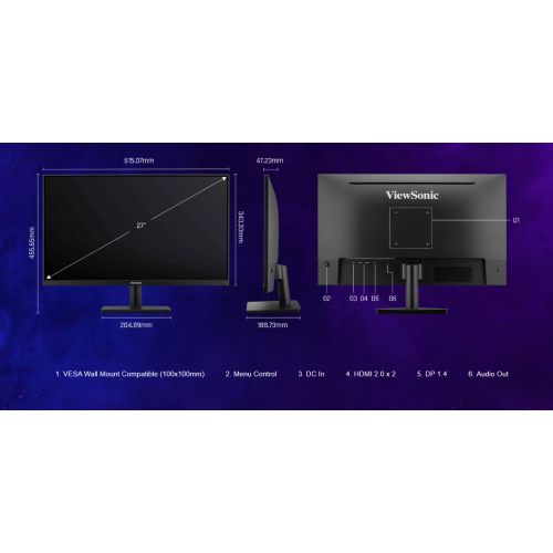 Монітор ViewSonic 27" VX27G1-2K Black купити в Україні: Київ, Львів, Хмельницький, Тернопіль, Івано-Франківськ | Низька ціна, відгуки, характеристики від TELEMART фото