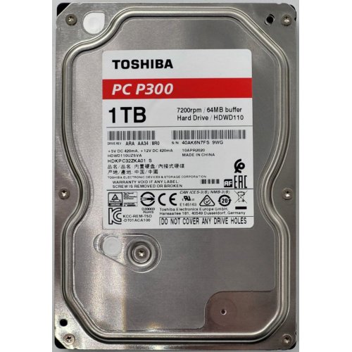 Жесткий диск Toshiba P300 1TB 64MB 7200RPM 3.5" (HDWD110UZSVA) (Восстановлено продавцом, 834669) купить в Украине: Киев, Днепр, Харьков, Одесса  | Проверка совместимости, низкая цена, отзывы, характеристики от TELEMART фото