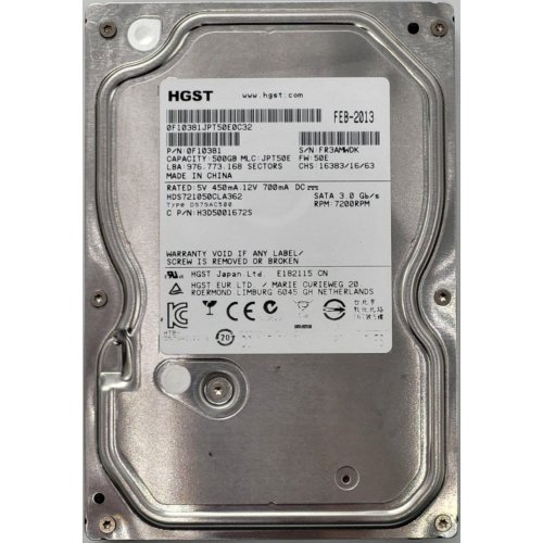 Жесткий диск Hitachi Deskstar 500GB 16MB 7200RPM 3.5" (0F10381) (Восстановлено продавцом, 834671) купить в Украине: Киев, Днепр, Харьков, Одесса  | Проверка совместимости, низкая цена, отзывы, характеристики от TELEMART фото