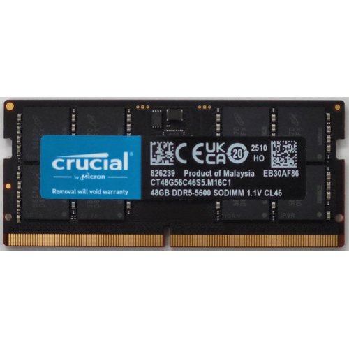 Озп Crucial SODIMM DDR5 48GB 5600Mhz (CT48G56C46S5) (Відновлено продавцем, 834676) купити в Україні: Київ, Львів, Хмельницький, Тернопіль, Івано-Франківськ | Перевірка сумісності, низька ціна, відгуки, характеристики від TELEMART фото