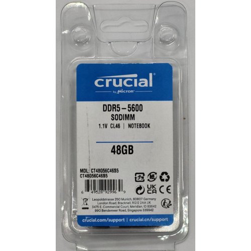 Озп Crucial SODIMM DDR5 48GB 5600Mhz (CT48G56C46S5) (Відновлено продавцем, 834676) купити в Україні: Київ, Львів, Хмельницький, Тернопіль, Івано-Франківськ | Перевірка сумісності, низька ціна, відгуки, характеристики від TELEMART фото