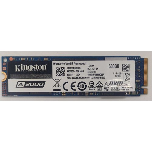 Ssd-диск Kingston A2000 3D NAND 500GB M.2 (2280 PCI-E) NVMe x4 (SA2000M8/500G) (Відновлено продавцем, 834679) купити в Україні: Київ, Львів, Хмельницький, Тернопіль, Івано-Франківськ | Перевірка сумісності, низька ціна, відгуки, характеристики від TELEMART фото