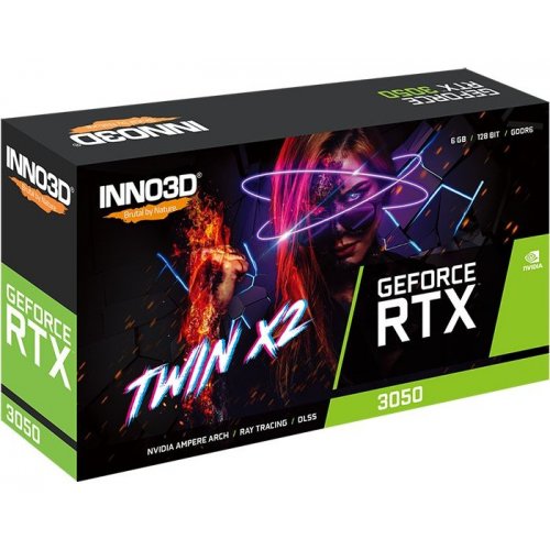 Відеокарта Inno3D GeForce RTX 3050 Twin X2 6144MB (N30502-06D6-1711VA60) купити в Україні: Київ, Львів, Хмельницький, Тернопіль, Івано-Франківськ | Перевірка сумісності, низька ціна, відгуки, характеристики від TELEMART фото