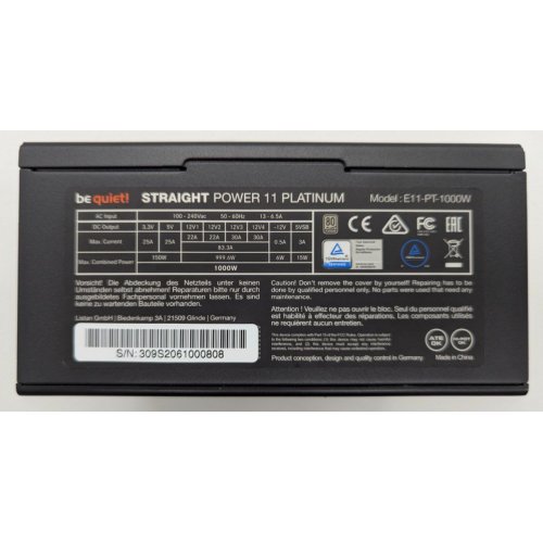 Блок питания Be Quiet! Straight Power 11 Platinum 1000W (BN309) (Восстановлено продавцом, 834762) купить в Украине: Киев, Днепр, Харьков, Одесса  | Проверка совместимости, низкая цена, отзывы, характеристики от TELEMART фото
