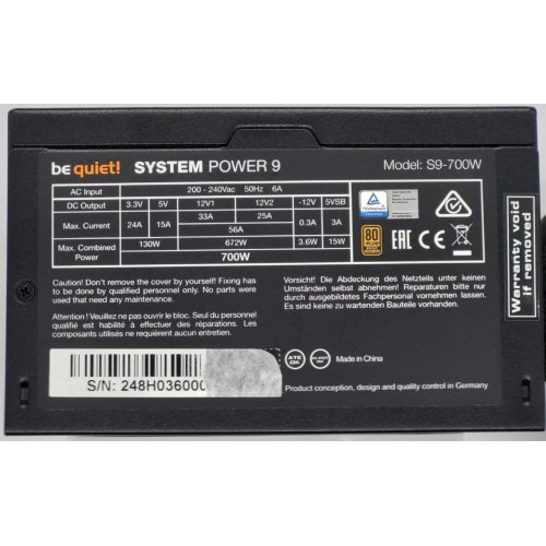 Блок живлення Be Quiet! System Power 9 700W (BN248) (Відновлено продавцем, 834780) купити в Україні: Київ, Львів, Хмельницький, Тернопіль, Івано-Франківськ | Перевірка сумісності, низька ціна, відгуки, характеристики від TELEMART фото