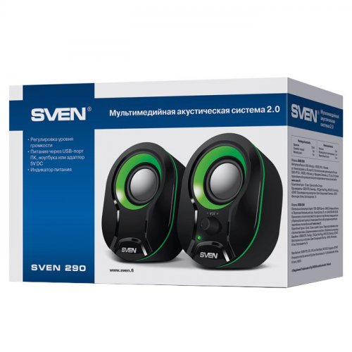 Купити Акустична система SVEN 290 Black/Green - ціна в Києві, Львові, Вінниці, Хмельницькому, Франківську, Україні | інтернет-магазин TELEMART.UA фото
