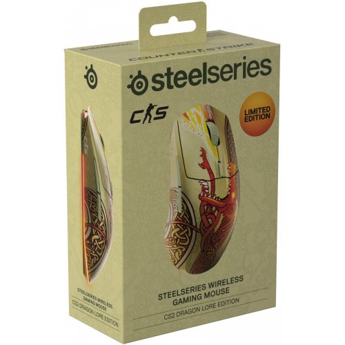 Мышка SteelSeries CS2 Dragon Lore Edition Wireless (62614) Yellow купить в Украине: Киев, Днепр, Харьков, Одесса  | Низкая цена, отзывы, характеристики от TELEMART фото