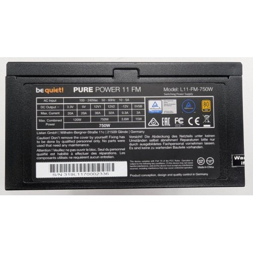 Блок питания Be Quiet! Pure Power 11 FM 750W (BN319) (Восстановлено продавцом, 835452) купить в Украине: Киев, Днепр, Харьков, Одесса  | Проверка совместимости, низкая цена, отзывы, характеристики от TELEMART фото