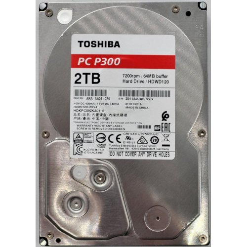 Жорсткий диск Toshiba P300 2TB 64MB 7200RPM 3.5'' (HDWD120UZSVA) (Відновлено продавцем, 835505) купити в Україні: Київ, Львів, Хмельницький, Тернопіль, Івано-Франківськ | Перевірка сумісності, низька ціна, відгуки, характеристики від TELEMART фото