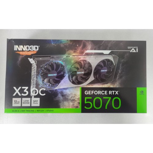 Уценка видеокарта Inno3D GeForce RTX 5070 X3 OC 12288MB (N50703-12D7X-195064L) (Повреждена упаковка, 835722) купить в Украине: Киев, Днепр, Харьков, Одесса  | Проверка совместимости, низкая цена, отзывы, характеристики от TELEMART фото