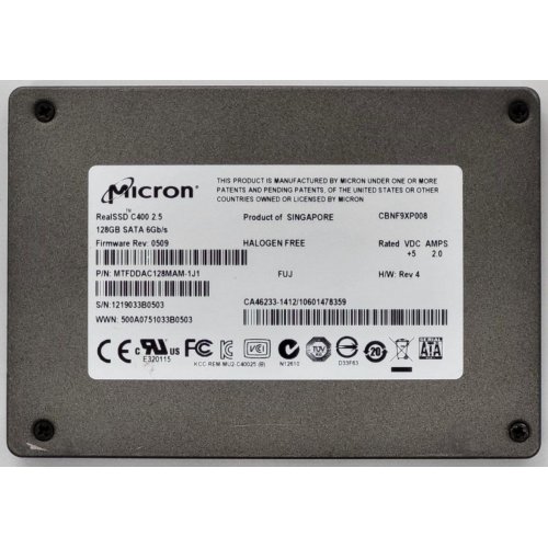 Ssd-диск Micron C400 128GB 2.5" (MTFDDAC128MAM-1J1) (Відновлено продавцем, 835739) купити в Україні: Київ, Львів, Хмельницький, Тернопіль, Івано-Франківськ | Перевірка сумісності, низька ціна, відгуки, характеристики від TELEMART фото