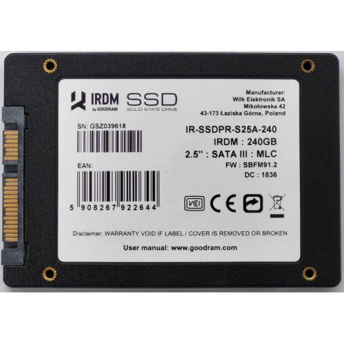 Ssd-диск GoodRAM IRDM MLC 240GB 2.5" (IR-SSDPR-S25A-240) (Восстановлено продавцом, 835979) купить в Украине: Киев, Днепр, Харьков, Одесса  | Проверка совместимости, низкая цена, отзывы, характеристики от TELEMART фото