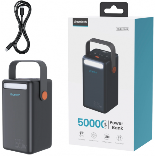 Уцінка powerbank Choetech B664 50000mAh 65W (B664-CCBK) Black (Розкрита упаковка, 836001) купити в Україні: Київ, Львів, Хмельницький, Тернопіль, Івано-Франківськ | Низька ціна, відгуки, характеристики від TELEMART фото