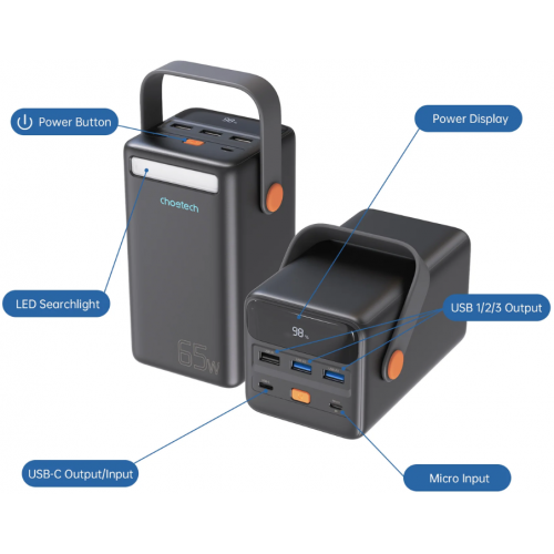 Уцінка powerbank Choetech B664 50000mAh 65W (B664-CCBK) Black (Розкрита упаковка, 836001) купити в Україні: Київ, Львів, Хмельницький, Тернопіль, Івано-Франківськ | Низька ціна, відгуки, характеристики від TELEMART фото