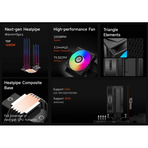 Кулер PCCooler RT500 TC ARGB Black купити в Україні: Київ, Львів, Хмельницький, Тернопіль, Івано-Франківськ | Перевірка сумісності, низька ціна, відгуки, характеристики від TELEMART фото