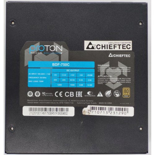 Блок питания CHIEFTEC Proton 750W (BDF-750C) (Восстановлено продавцом, 836275) купить в Украине: Киев, Днепр, Харьков, Одесса  | Проверка совместимости, низкая цена, отзывы, характеристики от TELEMART фото