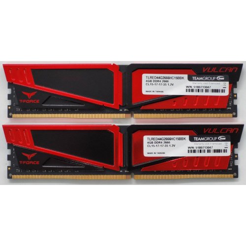 Озу Team DDR4 8GB (2x4GB) 2666Mhz T-Force Vulcan Red (TLRED48G2666HC15BDC01) (Восстановлено продавцом, 836594) купить в Украине: Киев, Днепр, Харьков, Одесса  | Проверка совместимости, низкая цена, отзывы, характеристики от TELEMART фото