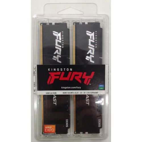Озу Kingston DDR5 32GB (2x16GB) 6000Mhz FURY Beast (KF560C36BBEK2-32) (Восстановлено продавцом, 836869) купить в Украине: Киев, Днепр, Харьков, Одесса  | Проверка совместимости, низкая цена, отзывы, характеристики от TELEMART фото