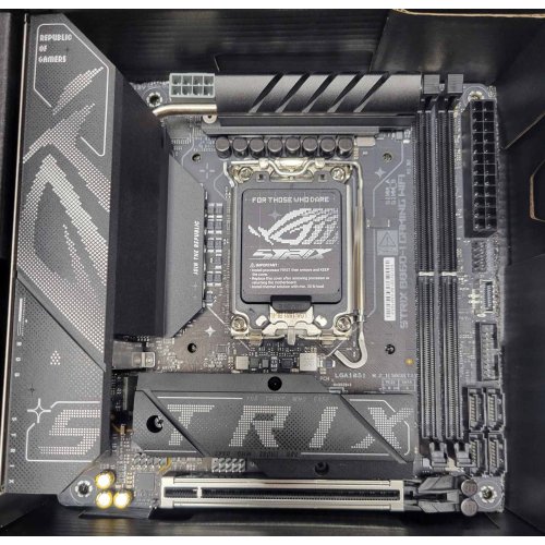 Уцінка материнська плата Asus ROG STRIX B860-I GAMING WIFI (s1851, Intel B860) (Сліди використання, 837075) купити в Україні: Київ, Львів, Хмельницький, Тернопіль, Івано-Франківськ | Перевірка сумісності, низька ціна, відгуки, характеристики від TELEMART фото