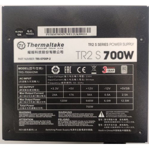 Блок питания Thermaltake TR2 S 700W (PS-TRS-0700NPCWEU-2) (Восстановлено продавцом, 837119) купить в Украине: Киев, Днепр, Харьков, Одесса  | Проверка совместимости, низкая цена, отзывы, характеристики от TELEMART фото