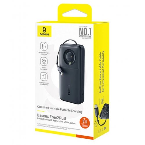 Powerbank Baseus Free 2 Pull 20000mAh 65W with Retractable Cable (P10073700123-00) Cosmic Black купити в Україні: Київ, Львів, Хмельницький, Тернопіль, Івано-Франківськ | Низька ціна, відгуки, характеристики від TELEMART фото