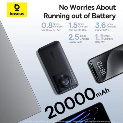 Powerbank Baseus Free 2 Pull 20000mAh 65W with Retractable Cable (P10073700123-00) Cosmic Black купити в Україні: Київ, Львів, Хмельницький, Тернопіль, Івано-Франківськ | Низька ціна, відгуки, характеристики від TELEMART фото