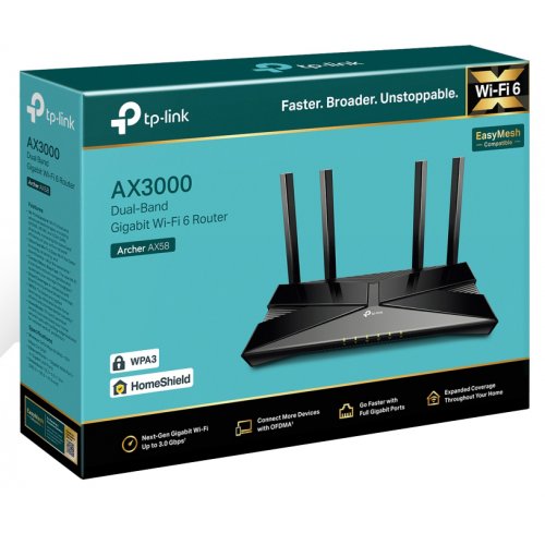 Wi-Fi роутер TP-LINK Archer AX58 купить в Украине: Киев, Днепр, Харьков, Одесса  | Низкая цена, отзывы, характеристики от TELEMART фото