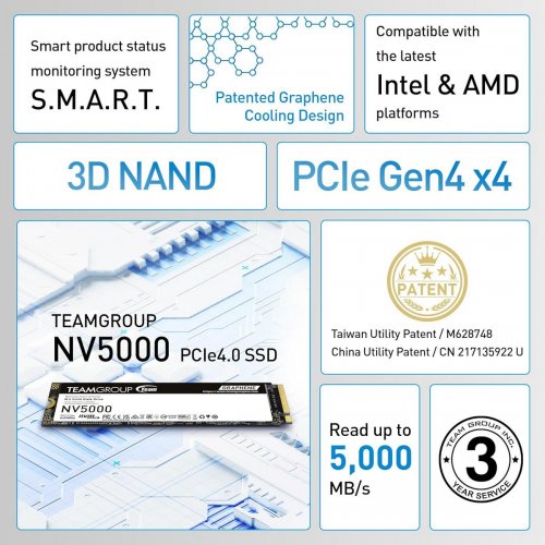 SSD-диск Team NV5000 3D NAND 1TB M.2 (2280 PCI-E) NVMe x4 (TM8FGM001T0C101) купити в Україні: Київ, Львів, Хмельницький, Тернопіль, Івано-Франківськ | Перевірка сумісності, низька ціна, відгуки, характеристики від TELEMART фото