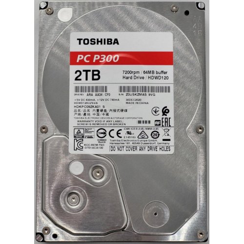 Жорсткий диск Toshiba P300 2TB 64MB 7200RPM 3.5'' (HDWD120UZSVA) (Відновлено продавцем, 837655) купити в Україні: Київ, Львів, Хмельницький, Тернопіль, Івано-Франківськ | Перевірка сумісності, низька ціна, відгуки, характеристики від TELEMART фото