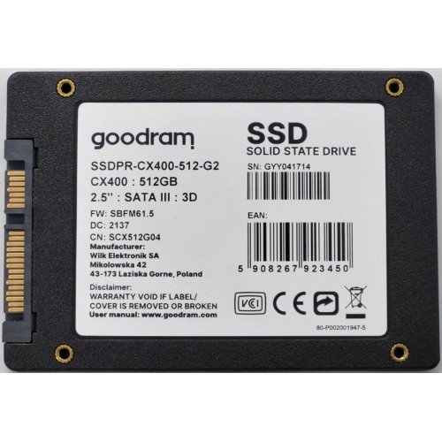 Ssd-диск GoodRAM CX400 Gen.2 3D NAND TLC 512GB 2.5" (SSDPR-CX400-512-G2) (Восстановлено продавцом, 837660) купить в Украине: Киев, Днепр, Харьков, Одесса  | Проверка совместимости, низкая цена, отзывы, характеристики от TELEMART фото
