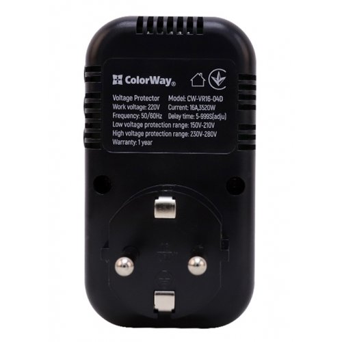 Реле напруги ColorWay 1 розетка 16A (CW-VR16-04D) Black купити в Україні: Київ, Львів, Хмельницький, Тернопіль, Івано-Франківськ | Низька ціна, відгуки, характеристики від TELEMART фото