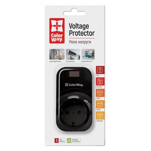 Реле напруги ColorWay 1 розетка 16A (CW-VR16-04D) Black купити в Україні: Київ, Львів, Хмельницький, Тернопіль, Івано-Франківськ | Низька ціна, відгуки, характеристики від TELEMART фото