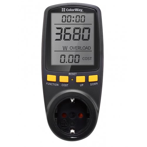 Энергометр цифровой ColorWay Power meter для розетки (CW-VM16-02D) Black купить в Украине: Киев, Днепр, Харьков, Одесса  | Низкая цена, отзывы, характеристики от TELEMART фото