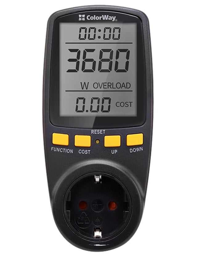 Meter Cw Энергометр цифровой ColorWay Power meter для розетки (CW-VM16-02D ...