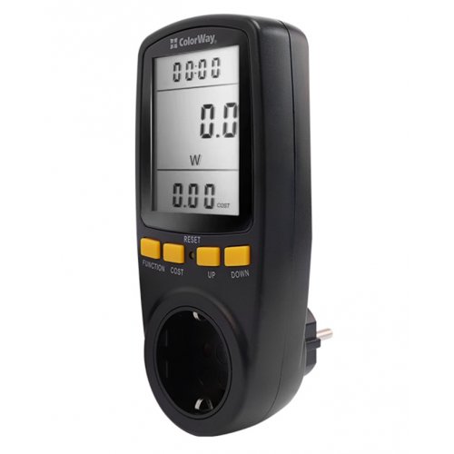 Энергометр цифровой ColorWay Power meter для розетки (CW-VM16-02D) Black купить в Украине: Киев, Днепр, Харьков, Одесса  | Низкая цена, отзывы, характеристики от TELEMART фото