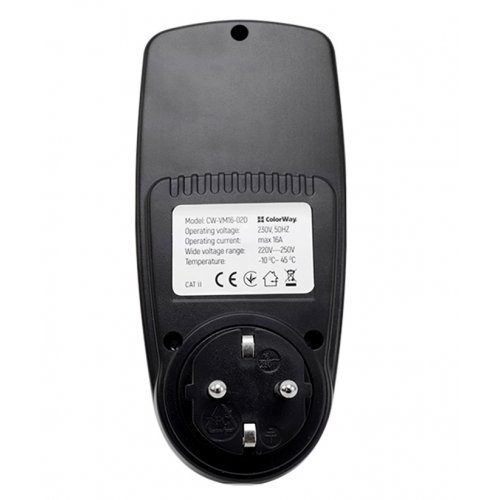 Энергометр цифровой ColorWay Power meter для розетки (CW-VM16-02D) Black купить в Украине: Киев, Днепр, Харьков, Одесса  | Низкая цена, отзывы, характеристики от TELEMART фото