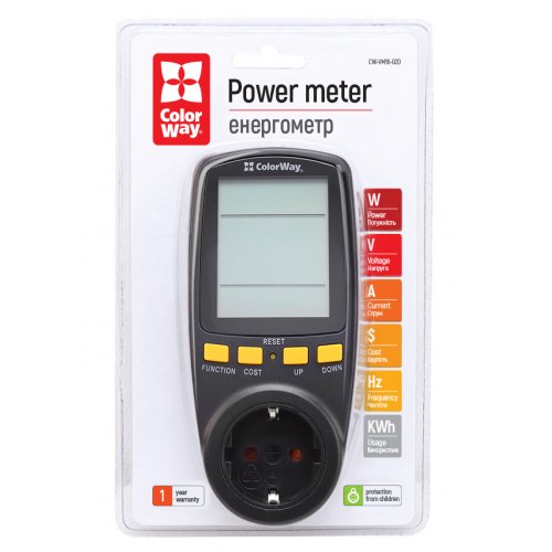 Энергометр цифровой ColorWay Power meter для розетки (CW-VM16-02D) Black купить в Украине: Киев, Днепр, Харьков, Одесса  | Низкая цена, отзывы, характеристики от TELEMART фото