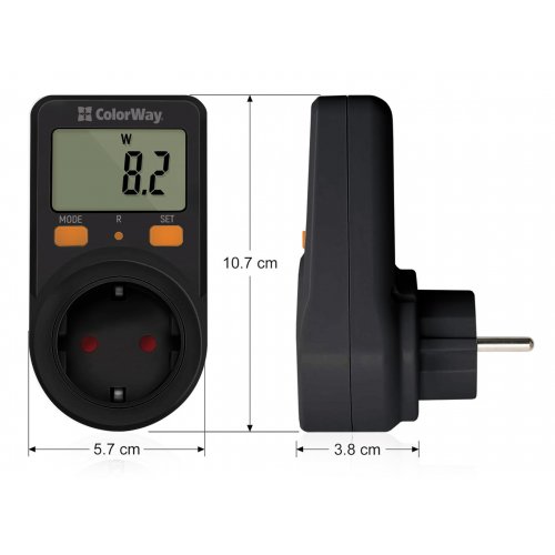 Енергометр цифровий ColorWay Power meter для розетки (CW-VM16-01D) Black купити в Україні: Київ, Львів, Хмельницький, Тернопіль, Івано-Франківськ | Низька ціна, відгуки, характеристики від TELEMART фото