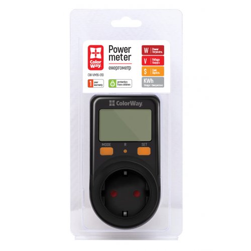 Енергометр цифровий ColorWay Power meter для розетки (CW-VM16-01D) Black купити в Україні: Київ, Львів, Хмельницький, Тернопіль, Івано-Франківськ | Низька ціна, відгуки, характеристики від TELEMART фото