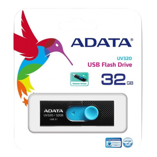 Накопичувач A-Data UV320 32GB USB 3.1 Black/Blue (AUV320-32G-RBKBL) купити в Україні | Telemart фото