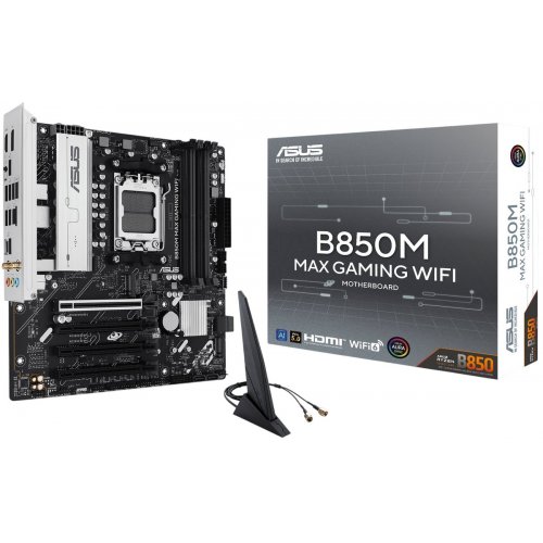 Уцінка материнська плата Asus B850M MAX GAMING WIFI (sAM5, AMD B850) (Сліди використання, 837890) купити в Україні: Київ, Львів, Хмельницький, Тернопіль, Івано-Франківськ | Перевірка сумісності, низька ціна, відгуки, характеристики від TELEMART фото