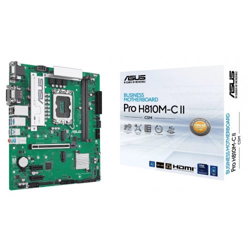 Материнська плата Asus Pro H810M-C II-CSM (s1851, Intel H810) купити в Україні: Київ, Львів, Хмельницький, Тернопіль, Івано-Франківськ | Перевірка сумісності, низька ціна, відгуки, характеристики від TELEMART фото