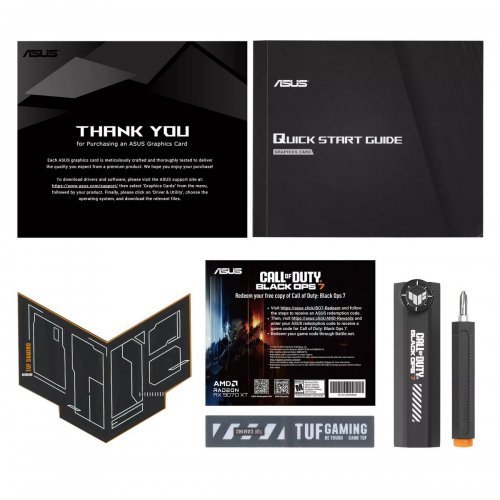 Відеокарта Asus TUF Radeon RX 9070 XT Gaming COD BO7 Special Edition 16384MB (TUF-RX9070XT-O16G-COD-BO7) купити в Україні: Київ, Львів, Хмельницький, Тернопіль, Івано-Франківськ | Перевірка сумісності, низька ціна, відгуки, характеристики від TELEMART фото