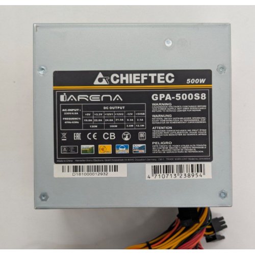 Блок живлення CHIEFTEC i-ARENA 500W (GPA-500S8) OEM (Відновлено продавцем, 837931) купити в Україні: Київ, Львів, Хмельницький, Тернопіль, Івано-Франківськ | Перевірка сумісності, низька ціна, відгуки, характеристики від TELEMART фото