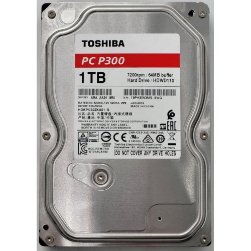 Жесткий диск Toshiba P300 1TB 64MB 7200RPM 3.5" (HDWD110UZSVA) (Восстановлено продавцом, 837955) купить в Украине: Киев, Днепр, Харьков, Одесса  | Проверка совместимости, низкая цена, отзывы, характеристики от TELEMART фото