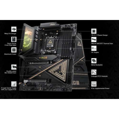 Материнська плата MSI MEG X870E ACE MAX (sAM5, AMD X870E) купити в Україні: Київ, Львів, Хмельницький, Тернопіль, Івано-Франківськ | Перевірка сумісності, низька ціна, відгуки, характеристики від TELEMART фото