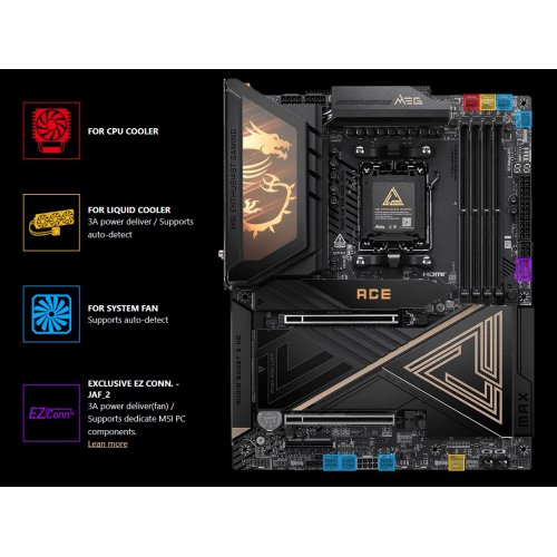 Материнська плата MSI MEG X870E ACE MAX (sAM5, AMD X870E) купити в Україні: Київ, Львів, Хмельницький, Тернопіль, Івано-Франківськ | Перевірка сумісності, низька ціна, відгуки, характеристики від TELEMART фото