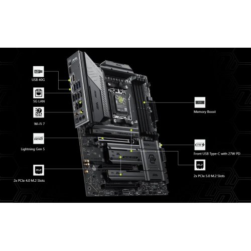 Материнська плата MSI MAG X870E TOMAHAWK MAX WIFI (sAM5, AMD X870E) купити в Україні: Київ, Львів, Хмельницький, Тернопіль, Івано-Франківськ | Перевірка сумісності, низька ціна, відгуки, характеристики від TELEMART фото